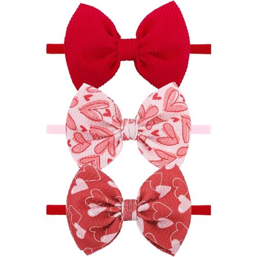 YanJie Nylon Valentines Bows for Baby Girls Red Heart Bow Headband Newborn Toddler Infant Hot Pink Hair Bow Valentines Day Headband Hair Accessories
