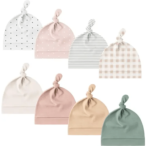 Konssy 8 Pack Baby Newborn Hats Set Knot Beanie Hats Soft for Infant Baby Girls Boys Caps 0-6 Months Pink