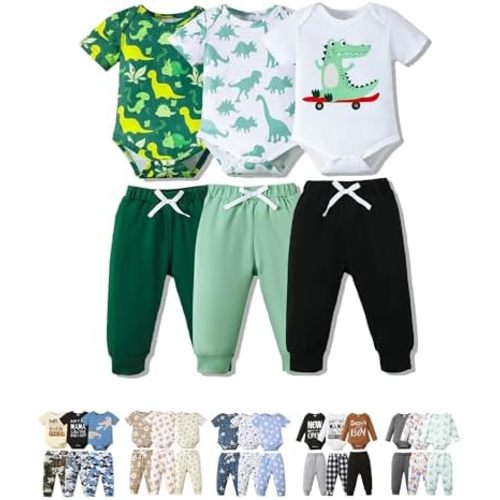 NZRVAWS Newborn Baby Boy Clothes Infant Boy Outfits Romper Pants Set 6 Pcs 0 3 6 9 12 Months