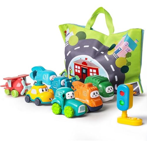 ALASOU 7 PCS Baby Cranes Car Toys with Playmat/Storage Bag|1st Birthday Gifts for Toddler Toys Age 1-2|Baby Toys for 1 2 Year Old Boy|1 2 Year Old Boy Birthday Gift for Infant Toddlers