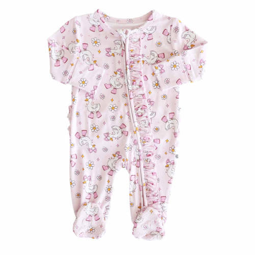 Silly Goose Ruffle Zipper Footie | Pink