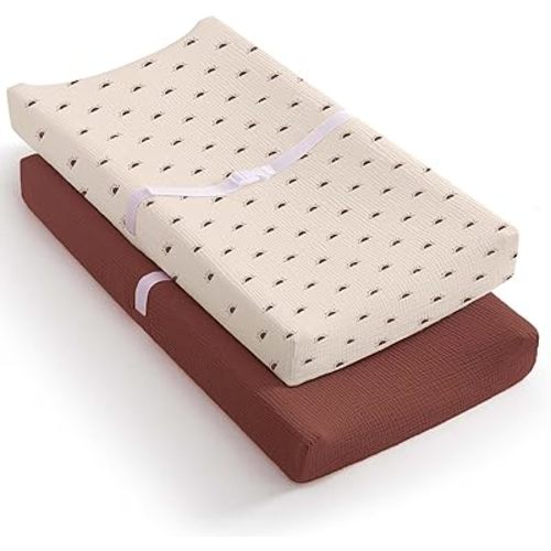 Mi Flor Muslin Changing Pad Cover – Ultra Soft CPC Certified Baby Changing Table Cover with Elastic Corners, 360° Fit, Lightweight, Breathable, Fits Most Changing Pads – 2 Pack