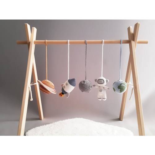 Space Baby Play Gym Toys, Astronaut, Earth, Moon, Rocket, Saturn, Gym Frame, Space Mobile, Crochet rattle, Montessori play gym, Hanging toys