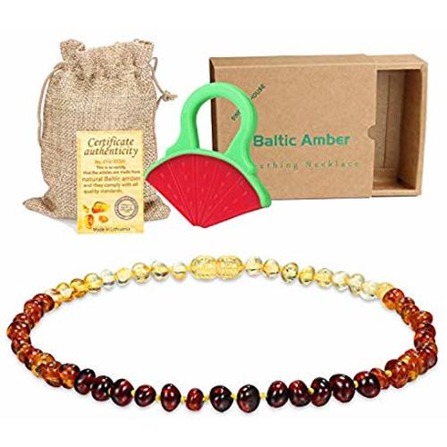 Raw Baltic Baby Amber Teething Necklace - (Rainbow) Anti-Flammatory, Drooling & Free Teether Pain Reduce - Reduces Tension and Fear, Teething Necklace for 3 to 36 Months Infants,Boys and Girls