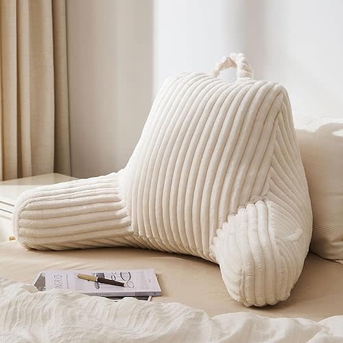 Blissful Diary Reading Pillow for Sitting in Bed, Large Flannel Back Pillow Bed Sitting Up for Adult & Children, Backrest Cushion for Sit Up in Couch or Floor, Dorm Essentials, Cream White