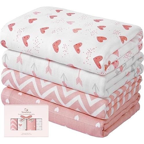Yoofoss Muslin Swaddle Blankets, 4-Pack Receiving Blankets for Baby Boys and Girls, 47 x 47 Inches Baby Blanket Neutral Swaddle Wrap 70% Rayon from Bamboo and 30% Cotton