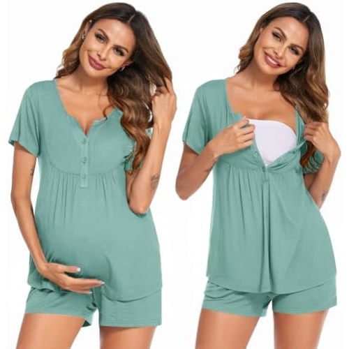 Ekouaer Women's Maternity Nursing Pajama Sets Short Sleeve Postpartum Pajamas Breastfeeding Pregnancy Clothes