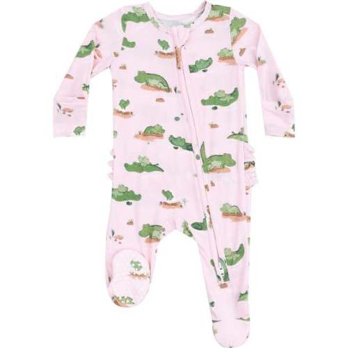 2 Way Zipper Ruffle Back Footie, Alligator Pink - Angel Dear | Maisonette