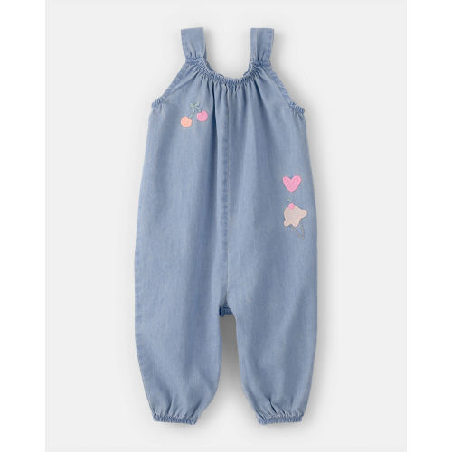 Baby Girl Embroidered Chambray Sleeveless Jumpsuit - Blue | Carter's