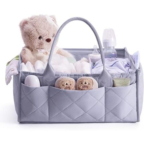 CEI-CEI Baby Diaper Caddy Organizer Large Nursery Storage Basket with Removable Dividers for Newborn Essentials,Changing Table and Car Organizer for Baby Diaper Storage,Baby Shower Gifts(Cadet Grey)