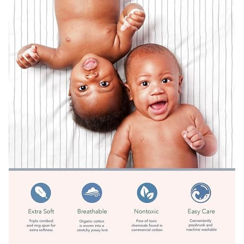 100% Organic Cotton Fitted Sheets for Standard Crib and Toddler Mattresses/Pads 28” x 52” and up to 6” Thick. Boys and Girls. Fits, Dream On Me, Lullaby, Safety 1st, Newton, and Other Brands. - Hand Drawn Stripe
