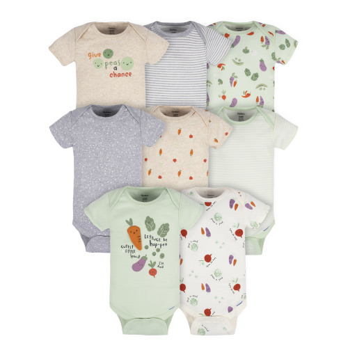 Gerber Baby Boy or Girl Gender Neutral Short Sleeves Onesies Bodysuits, 8-Pack (Newborn - 12 Months)