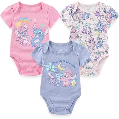 Disney Minnie Mouse Winnie the Pooh Lilo & Stitch Nightmare Before Christmas Girls 3 Pack Bodysuit for Newborn and Infants