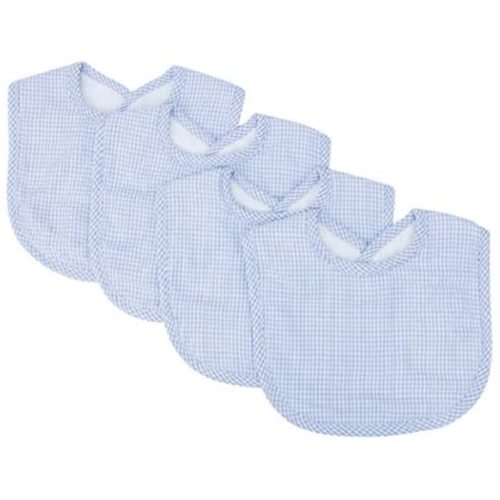 Blue Gingham Seersucker 4 Pack Bib Set