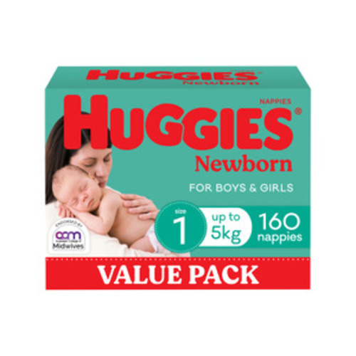 Huggies Newborn Nappies Size 1 (up to 5kg) | 160 pack