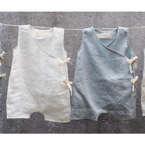 Linen Baby Kimono Romper: Newborn Unisex Bodysuit