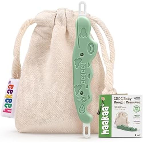 haakaa Baby Nose Cleaner & Ear Wax Removal Tool,The Unique Crocodile-Shaped Design,Newborn Essentials Must Haves - Pea Green