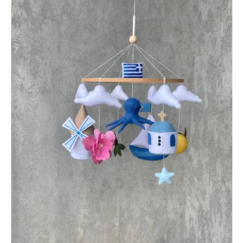 Mediterranean coastal baby mobile, Santorini mobile for crib, personalized Octopus mobile, girl mobile for nursery, baby shower gift .