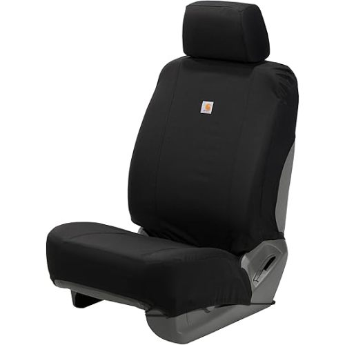Carhartt Universal Nylon Duck Canvas Fitted Bucket Seat Cover, Durable Seat Protection with Rain Defender, Single, Black