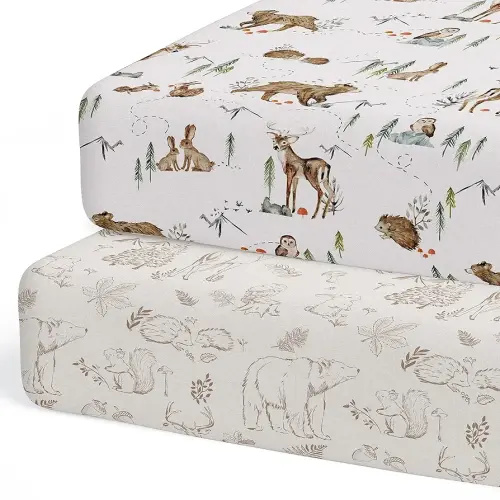 Crib Sheets Neutral - Fitted Baby Crib Sheets Bed for Girl Boy - 2 Pack Standard & Toddler Mattress - Buttery Soft Organic Cotton Blend (Magic Forest)