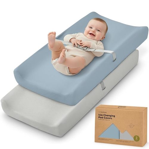 2-Pack Baby Changing Pad Cover for Girl, Boy - 34x18 Soft Viscose Derived from Bamboo Baby Diaper Changing Table Pad Cover Sheets, Neutral, Snug Fit Nursery Diaper Change Sheets (Steel)
