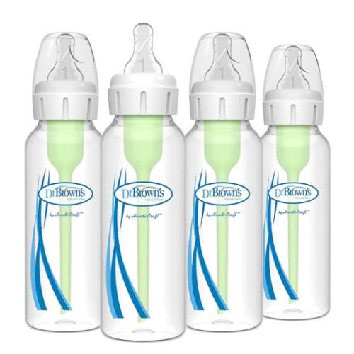 Dr. Brown's Natural Flow Anti-Colic Options+ Narrow Baby Bottle, 8 oz/250 mL, with Level 1 Slow Flow Nipples, 0m+, 4 Pack