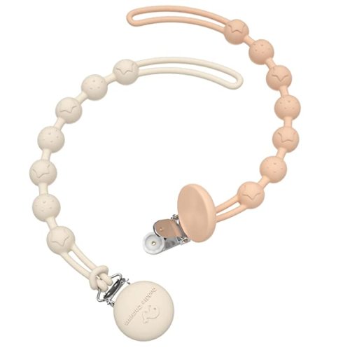 Cuddle Campus Silicone Pacifier Clip Holder with One Piece Design, Pack of 2 Soft Flexible Binky Clips with Texture (6m+) - Peach Fuzz+Buttercream