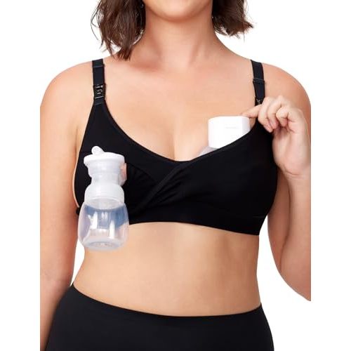 Momcozy V Neck Pumping Bra Hands Free, Comfort All-Day Wear with CozyFitClasp for Pumping & Nursing in One