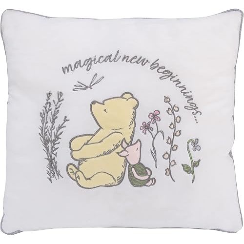 Disney Classic Pooh Naturally Friends Ivory and Taupe Magical New Beginnings Appliqued Decorative Pillow