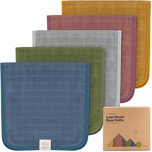 5-Pack Cotton Muslin Burp Cloths Baby Girls, Boys - Soft & Absorbent Spit Up Burp Rags, Large Muslin Towel, Cotton Wash Cloths for Babies, Newborn, Infant, No Shrink, Durable, Neutral (Corals)