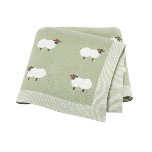Sheep Knitted Blanket Green