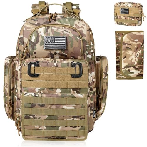 Diaper Bag Backpack for Dad, DBTAC Large Baby Nappy Bag for Men w/Changing Mat, Insulated+Wipe Pockets, Stroller Straps, CP Camo