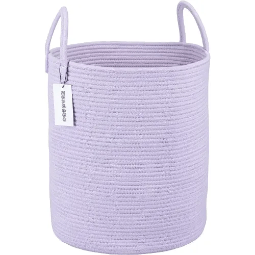Rope Laundry Basket Hamper for Clothes Woven Storage Basket for Living Room Bedroom Boho Tall Rope Baskets for Blanket Toys Pillow Towels Baby Nursery Hamper Bin Large purple or lavender