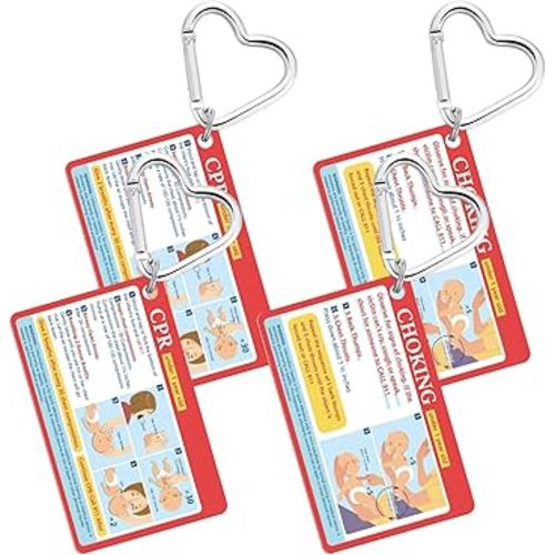 4 Pcs Infant CPR/Choking First Aid Card 3.4 x 2.1 Inch Heimlich Maneuver Card Portable Emergency Instructions with Key Chain for Babies