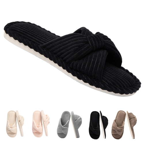 BERANMEY Comfy Slippers for Women Memory Foam House Bedroom Shoes Corduroy Bow Crossbands Slide Slipper Shoes Open Toe Slip On Sole Slippers SoftTrendy Gift Slippers