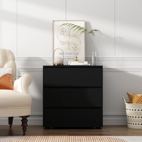 3-Drawer Black Wood 30 in. W Chest of Drawers Bedside Table Storage Dresser Freestanding Cabinet
