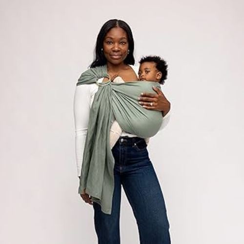WildBird - Ring Sling Baby Carrier - 0-36 Months (up to 35 lbs) - Standard (74") Acadian & Black Ring - Front, Hip or Back Carry - Adjustable Fit - Natural Linen - Baby Essentials - New Mom Gifts