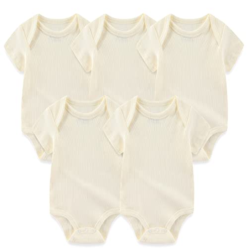 MAMIMAKA Newborn Baby Short Sleeve Bodysuit Cotton One-Piece Baby Clothes 5-Pack, 0-12 Months