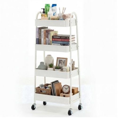 JIONJOY 4 Tier Metal Utility Rolling Cart, Lockable Wheels Mobile Storage Organizer for Kitchen Bathroom