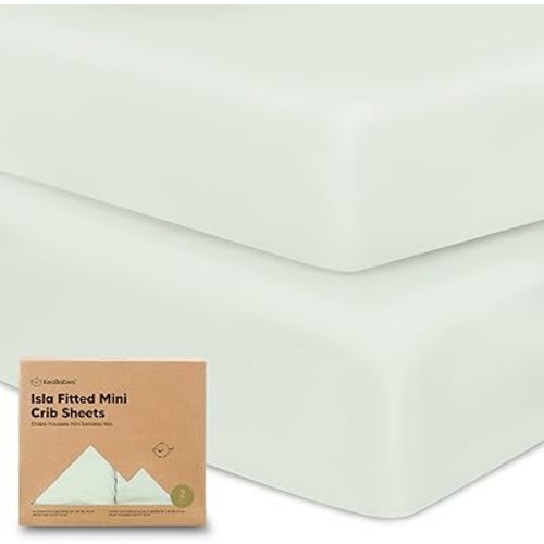 Pack and Play Sheets Fitted, 2-Pack Mini Crib Sheets - Pack N Play Sheets, Organic Fitted Crib Sheet for Pack and Play Mattress, Playard Baby Crib Sheets, Crib Sheets Neutral for Boys, Girls (Aloe)