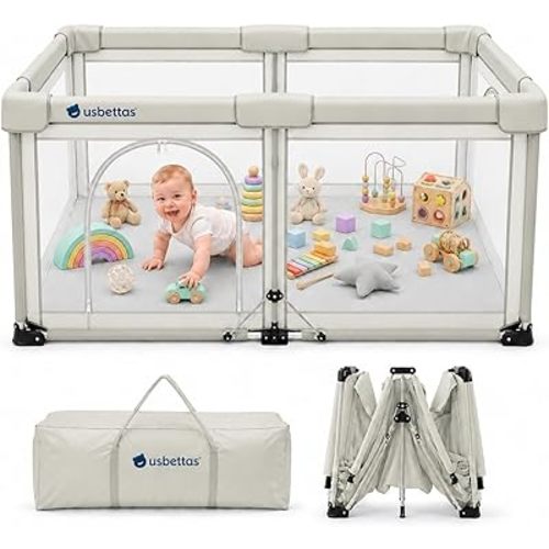 Foldable Baby Playpen, 1-Minute Setup, Lightweight Portable Playpen with Carry Bag, 59"x71" Indoor Outdoor Safty Play Yard for Babies & Toddlers, Beige