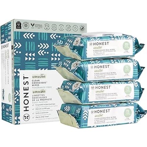 The Honest Company Clean Conscious Unscented Wipes | Over 99% Water, Compostable, Plant-Based, Baby Wipes | Hypoallergenic for Sensitive Skin, EWG Verified | Rose Blossom, 288 Count
