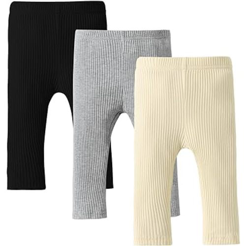 DREAM BUS 3 Pack Baby Girl Pants Toddler Leggings Baby Flare Pants Baby Solid Ribbed Pants Toddler Bell Bottoms Baby Pants