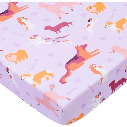 UOMNY Crib Sheet 52x28 Baby Sheet for Girls Breathable Dog Fitted Crib Sheet for Standard Crib and Toddler Mattress Soft Toddler Sheet Purple