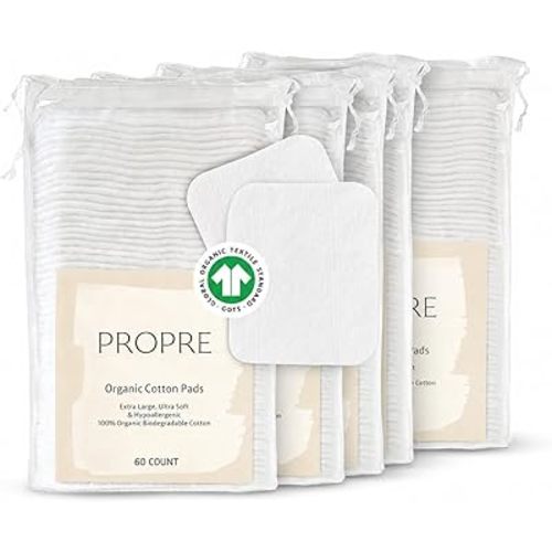 Baby XL Premium European Style 100% Organic Cotton Pads – GOTS Certified, Dry Wipes – Ultra-Thick & Lint-Free for Sensitive Skin, for Diaper Changes and Make up Removal (4 Pack, 240ct)