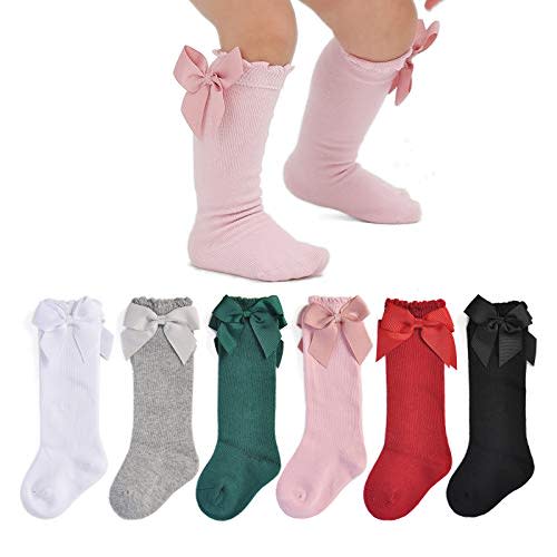 EPEIUS Baby Girls Knee High Socks Cotton Uniform Socks Tube Ruffled Stockings Newborn Infant Toddler (Pack of 3/5)