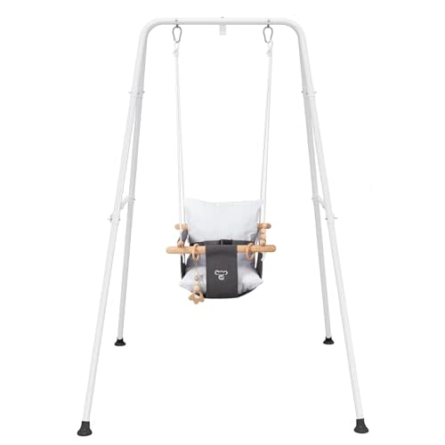 Baby Swing with Stand, Swing Set for Infant, Outdoor Indoor Swing Set with Canvas Cushion Seat (Gray)