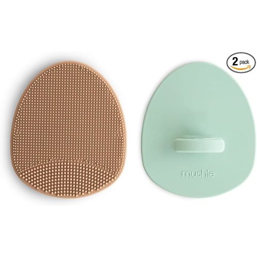 mushie Baby Bath Cradle Cap Brush | Natural / Cambridge Blue