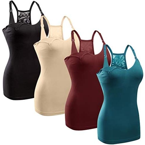 GXXGE 4Pack Women's Nursing Tank Top Cami Nursing Maternity Bra Breastfeeding Shirts with Adjustable Straps