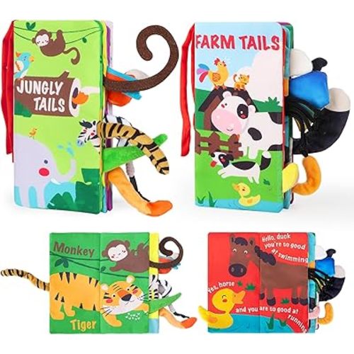 URMYWO Baby Books Toys, Touch and Feel Crinkle Cloth Book for Infant Baby 0-3-6-12-18 Months, Early Development Interactive Stroller Soft Toys, Shower Gifts for Boys Girls